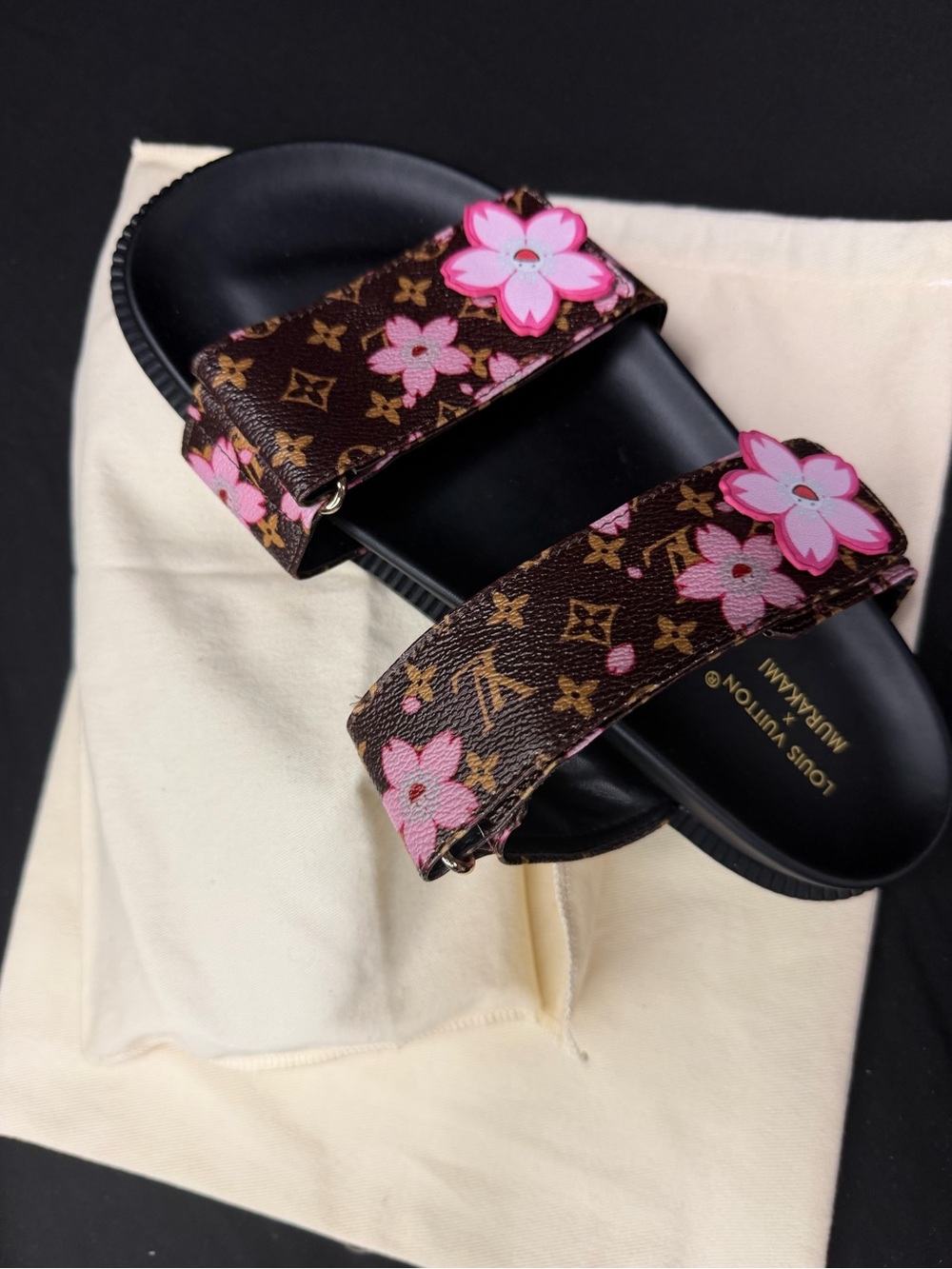 Authentic LV X TM Monogram LV Sunset Flat Comfort Mule 35 Sakura Brown